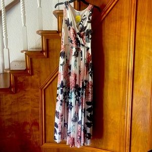 Sheer floral dress with rhinestone waistband belt
